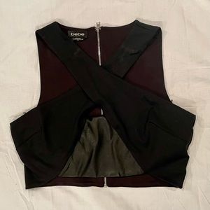 Bebe Black Crop with Faux Leather Detail